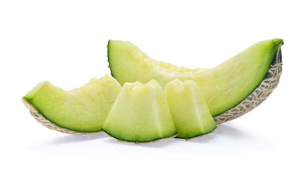 Green cantaloupe melon slices isolated