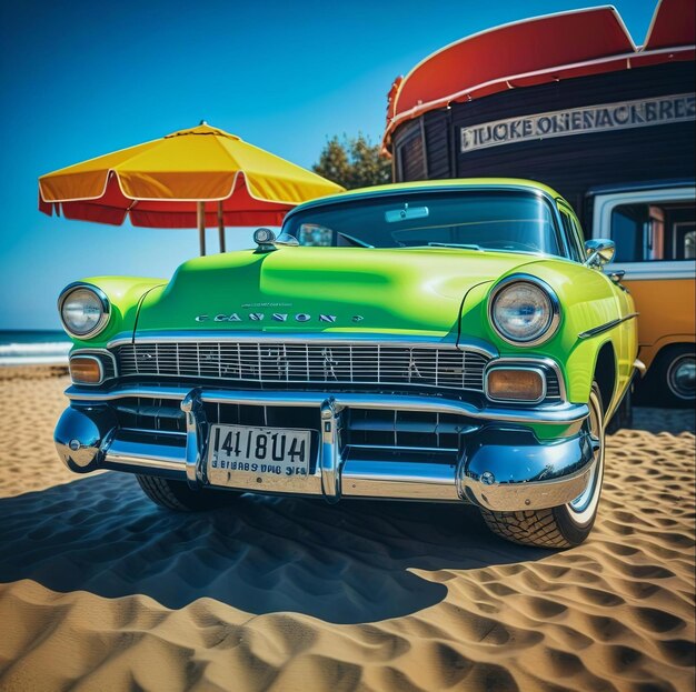 Photo a green car on the beach