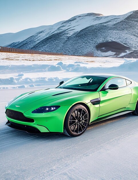 the green car on Ice Road AI image