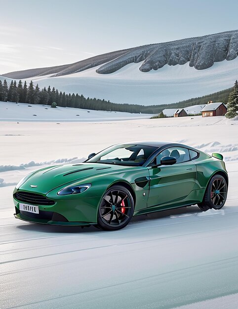 the green car on Ice Road AI image