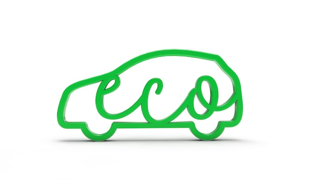 Green car outline Concept of eco friendly transport 3D Rendering