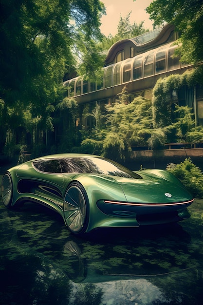 Foto un'auto verde con la scritta jaguar sul davanti