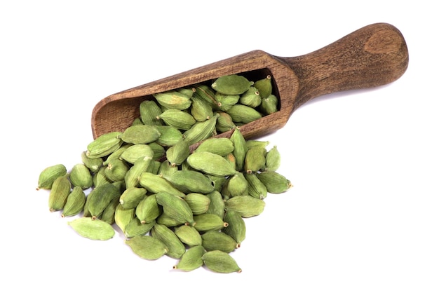 Green cardamom seeds Cardamom isolated on white background Dry cardamom