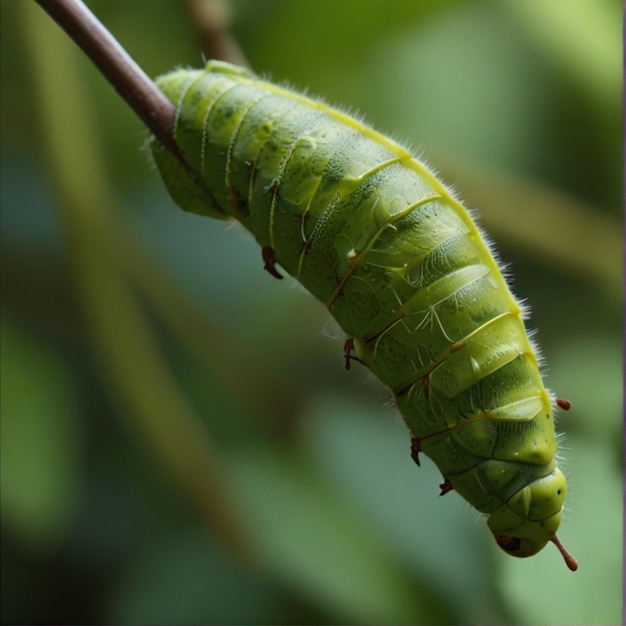 Photo a green caterpillar that is on a branch