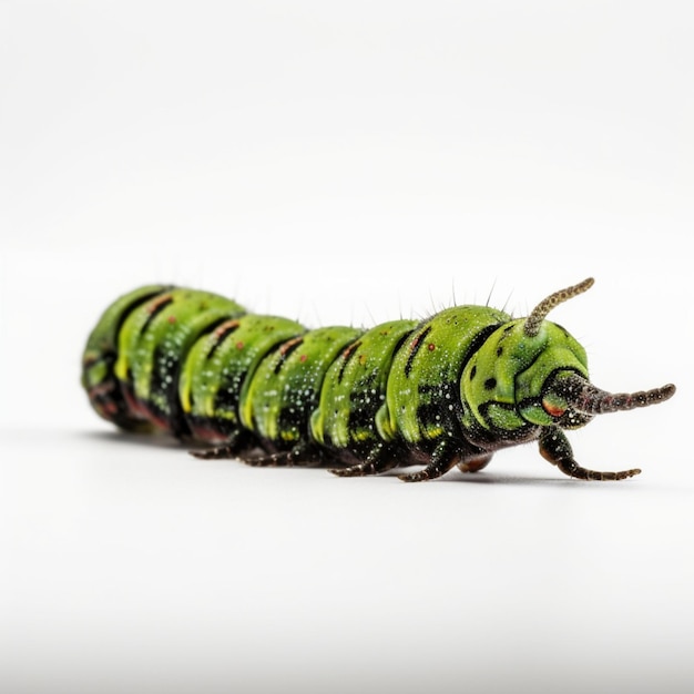 Photo a green caterpillar with the word 