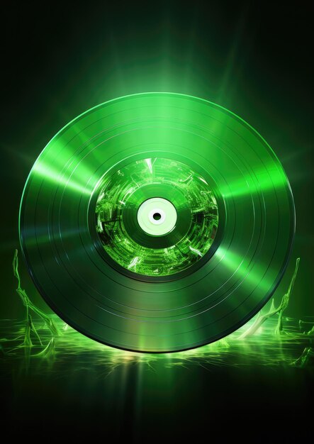Фото Зеленый компакт-диск на зеленом фоне генеративный ии