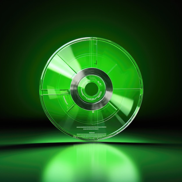 Фото Зеленый компакт-диск на зеленом фоне генеративный ии