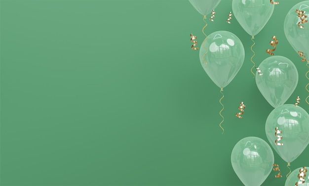 Green Celebration Background with Realistic Green Balloons 3D Render