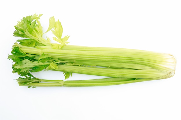 Green celery on white background for healthy eating 