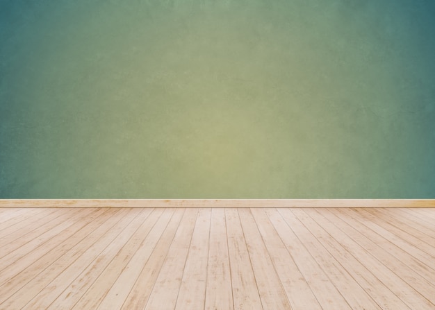 Green cement wall with Wooden floor 