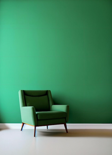 A green chair in front of a green wall