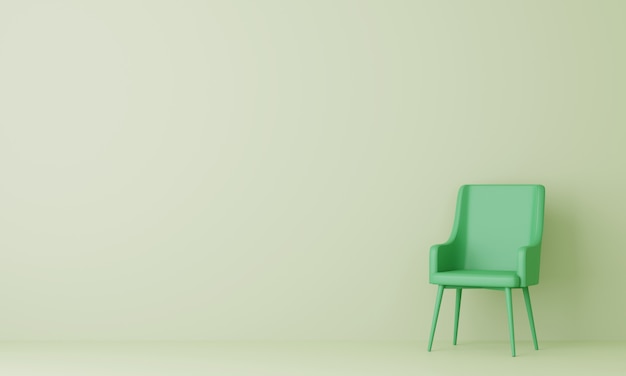 Фото Зеленый стул в пастельной зеленой гостиной. 3d визуализация.