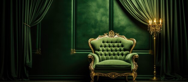 Green chair and ornate gold frames