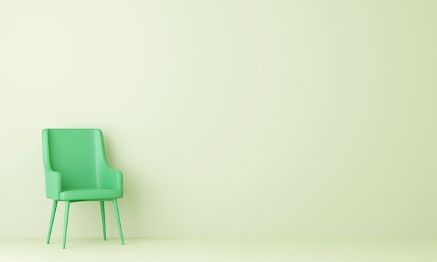 Green chair in pastel green living room. 3D render.