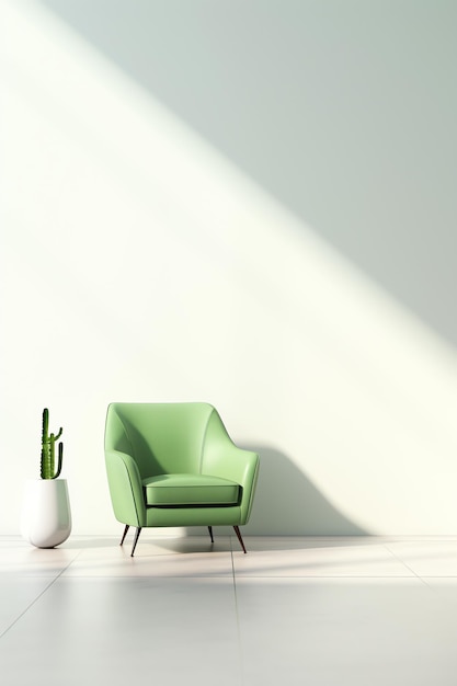 A green chair and a potted plant