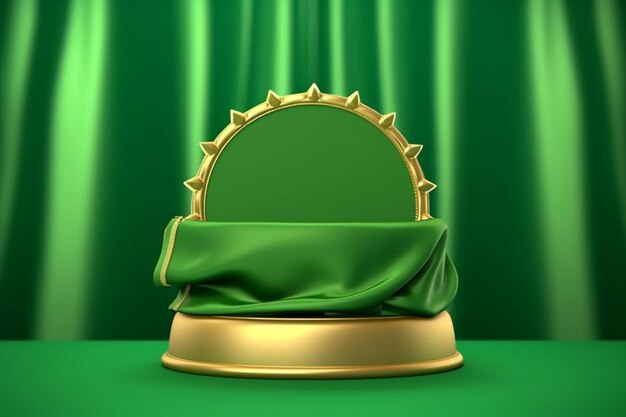 a green chair with a gold frame and green cloth generative ai