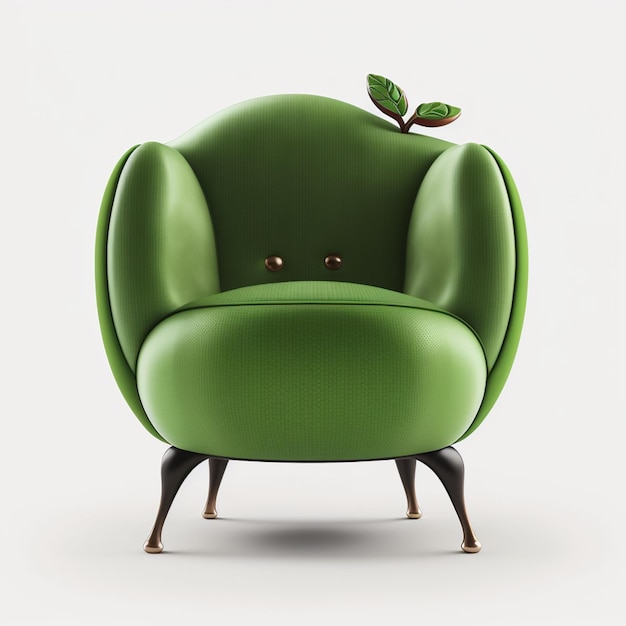 A green chair with a plant on the top.