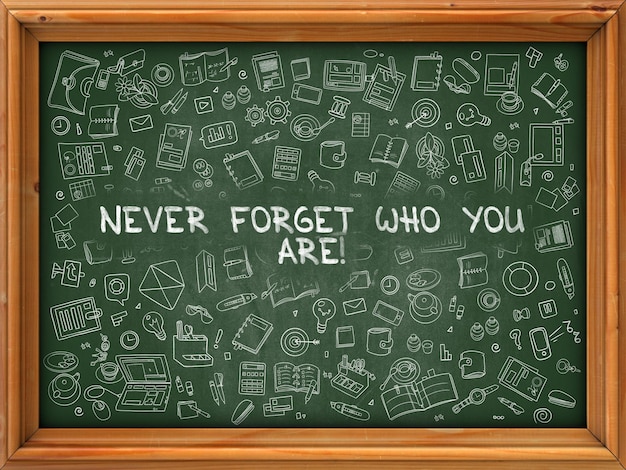 Green Chalkboard with Hand Drawn Never Forget who You are