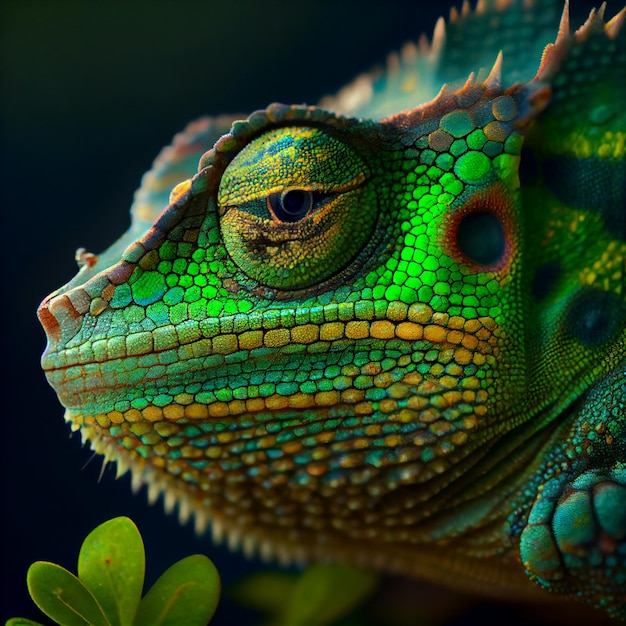 Green chameleon in the forest Generative AI