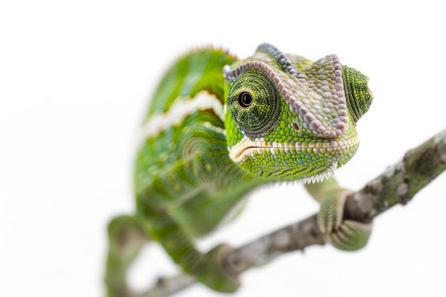 Green chameleon on white background