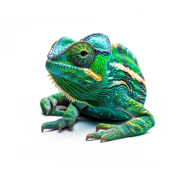 Green Chameleon on White Surface Generative AI