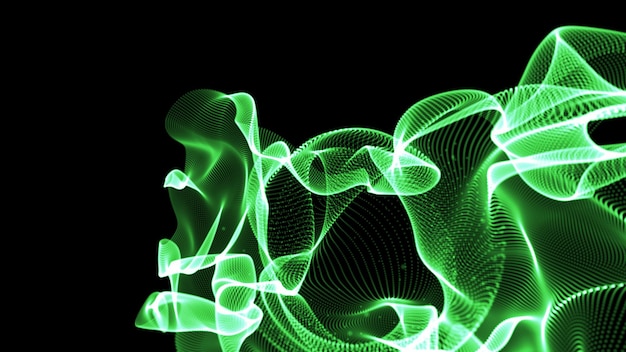 green chaotic particles on a black background green particle fluid