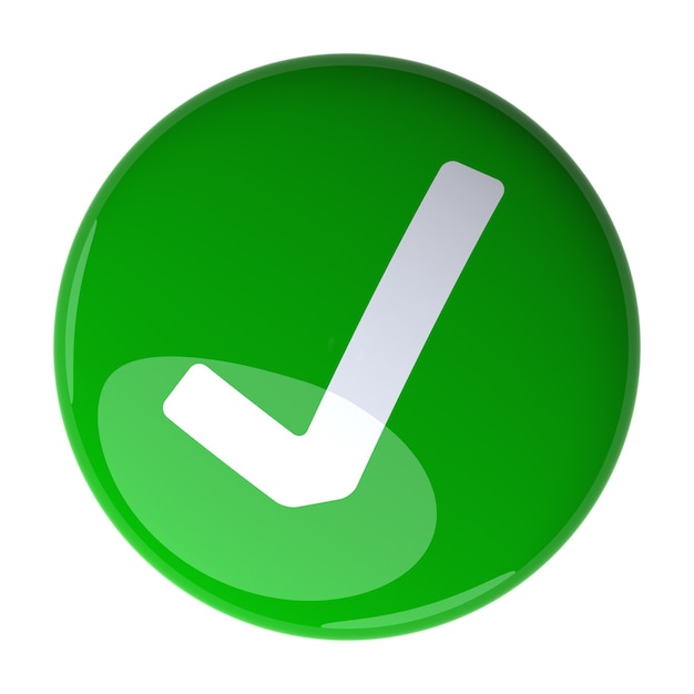 Green Check Mark Button. Digitally generated 3d image.