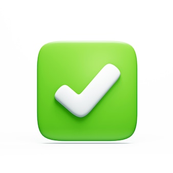 Icona del segno di spunta verde in una casella. rendering 3d