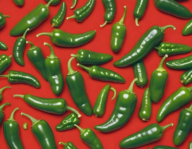 Photo green chili pepers in red background