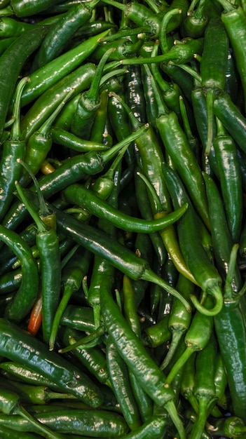 Green chili pepper background top view