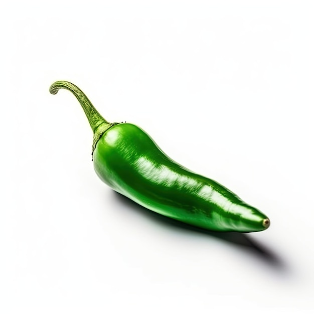 A green chili pepper with a white background.