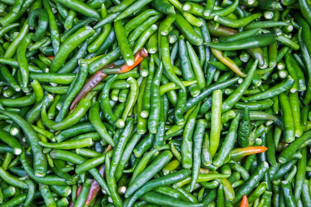 Green chillies for sale at market,