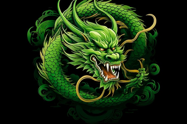 Green Chinese dragon logo Chinese New Year greeting card