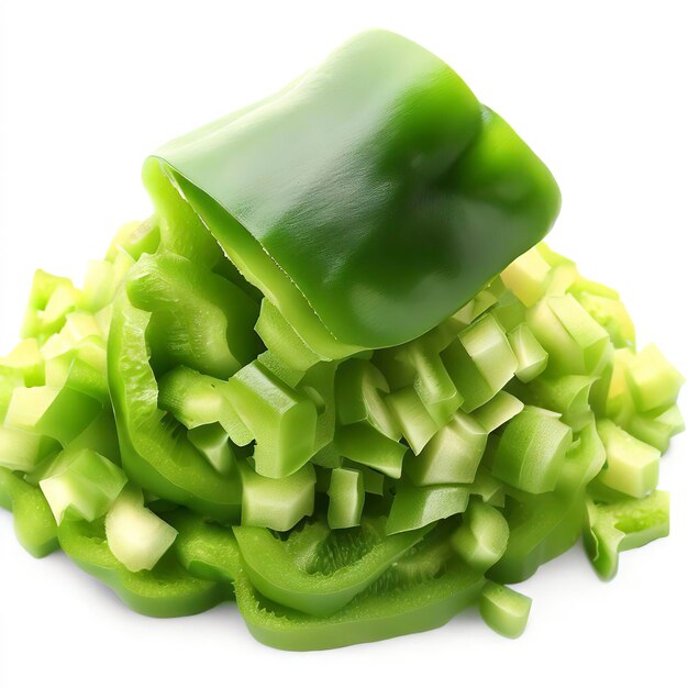 green chopped sweet bell pepper isolated on white background