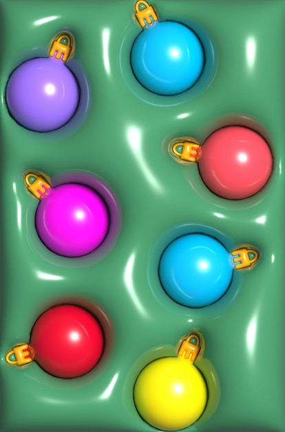 Green Christmas background with balls 3D rendering illustration