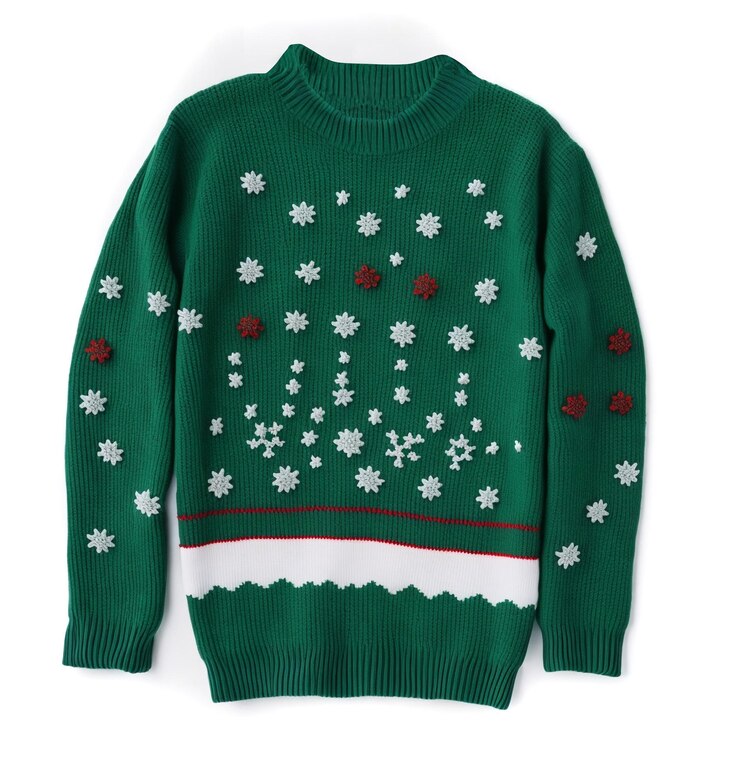 Photo green christmas sweater on white background