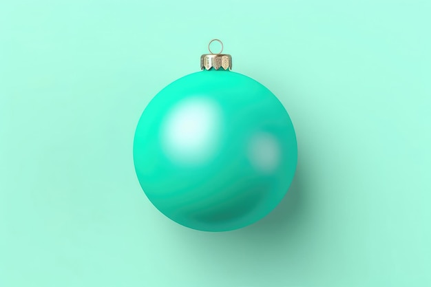 Зелёный игрушечный шар рождественской елки на пастельном бирюзовом фоне