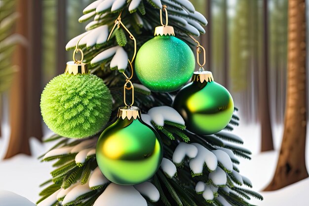 緑のボールがぶら下がっている緑のクリスマス ツリー。