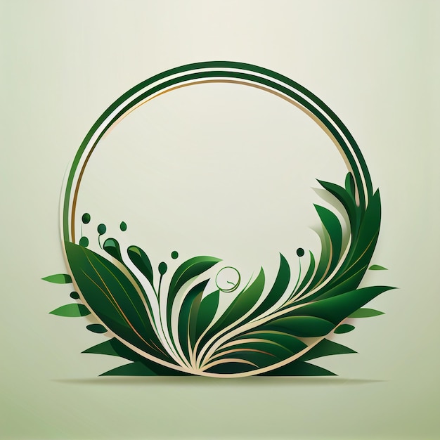 텍스트 및 디자인을 위한 녹색 원 테두리 녹색 잎 화환 배경 생성 AI