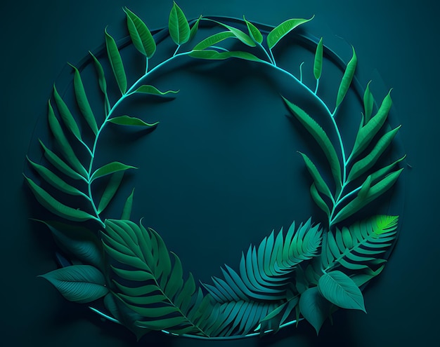 A green circle with a tropical leaves on it