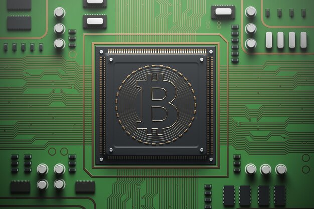 Green circuit board with a processor bitcoin