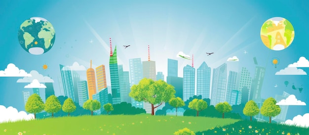 사진 녹색 세계 도시: 지구의 생태와 친환경 도시 생활을 보여주는 환경과 지속 가능한 개발 개념