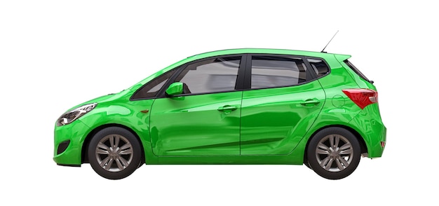 Green city car with blank surface for your creative design. 3D illustration.