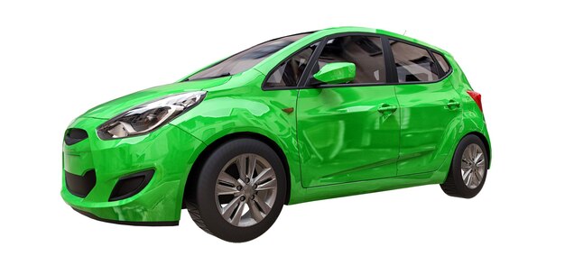 Green city car with blank surface for your creative design 3D illustration