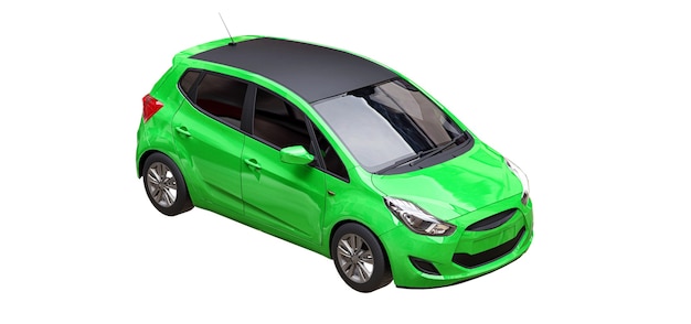 Foto city car verde con superficie vuota per il tuo design creativo. illustrazione 3d.