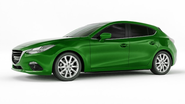 Green city car with blank surface for your creative design. 3D illustration.