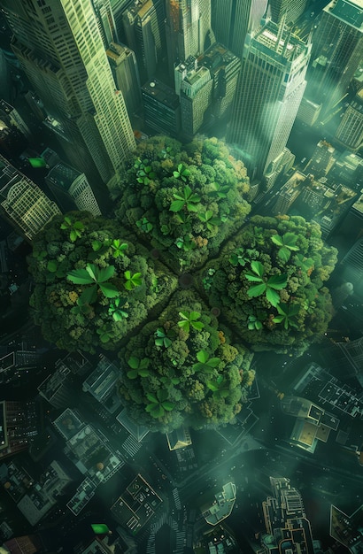 Green city concept showing the connection between nature and urban life