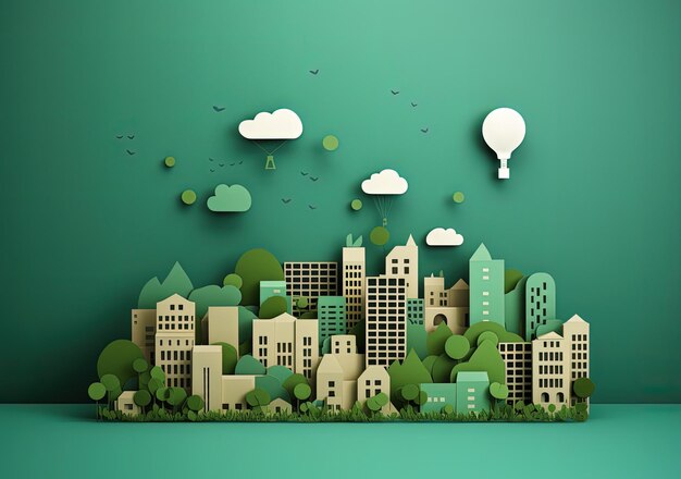 Green city illustration with trees and buildings sustainability concept Generative AI