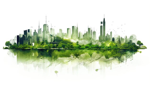 Photo green city in a white background