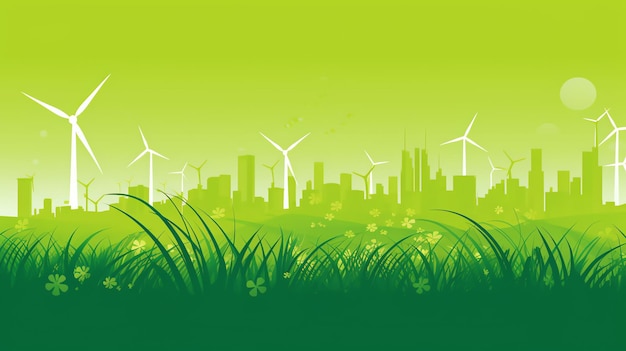 A green city with windmills